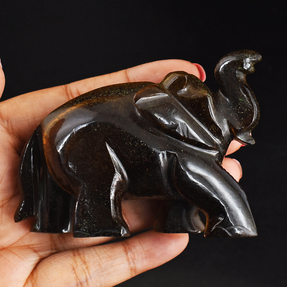 Amazing  660.00 Carats  Genuine Tiger Eye Hand Carved Crystal Gemstone Carving Elephant