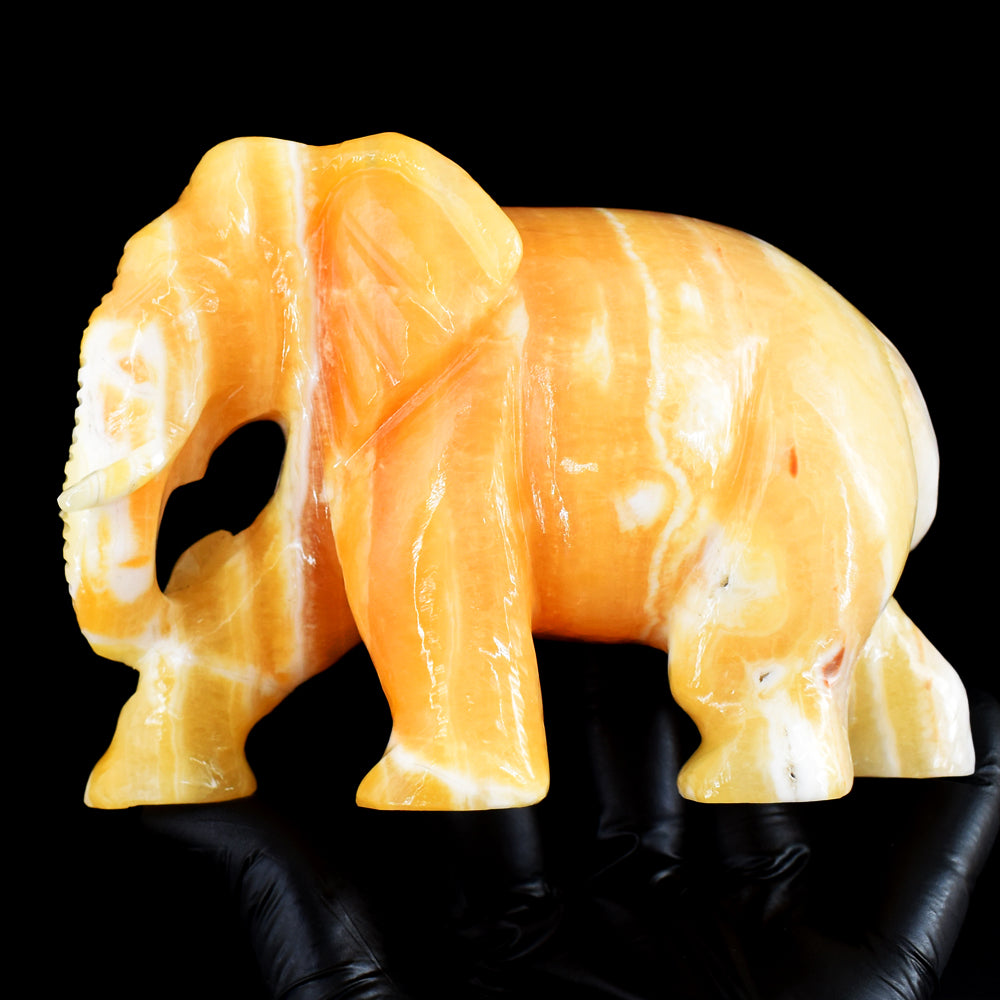 Beautiful 4606.00 Cts Genuine Yellow Rhodochrosite Hand Carved Gemstone Elephant Carving