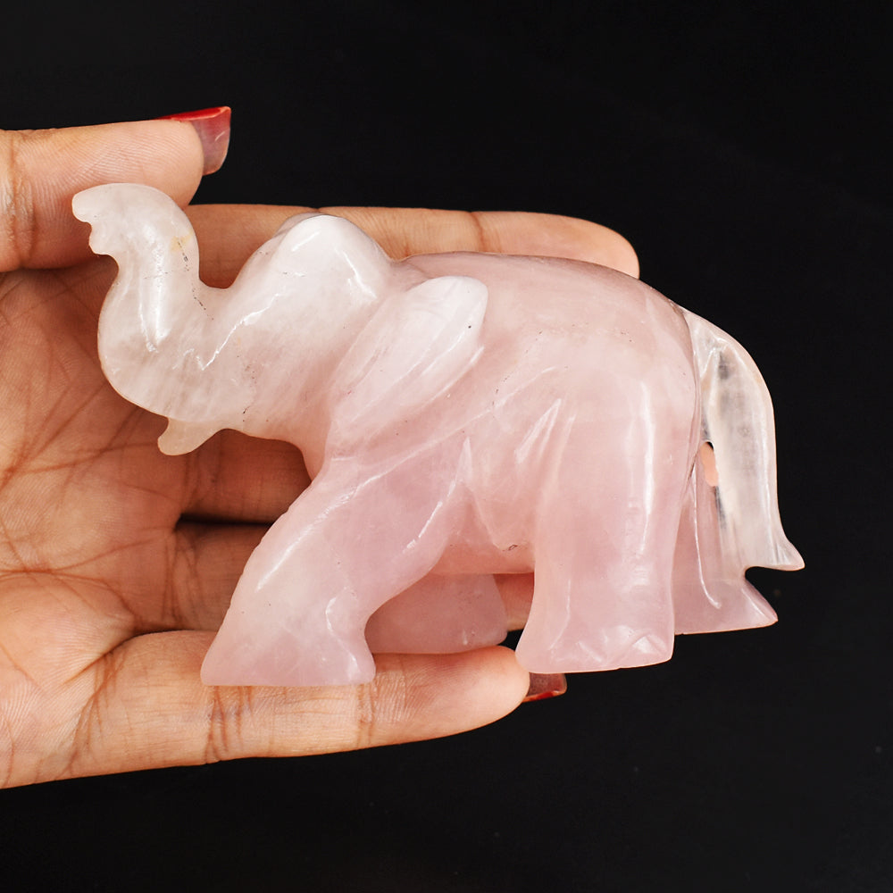 Craftsmen 950.00 Cts Pink Rose Quartz Hand Carved Genuine Crystal Gemstone Carving Elephant