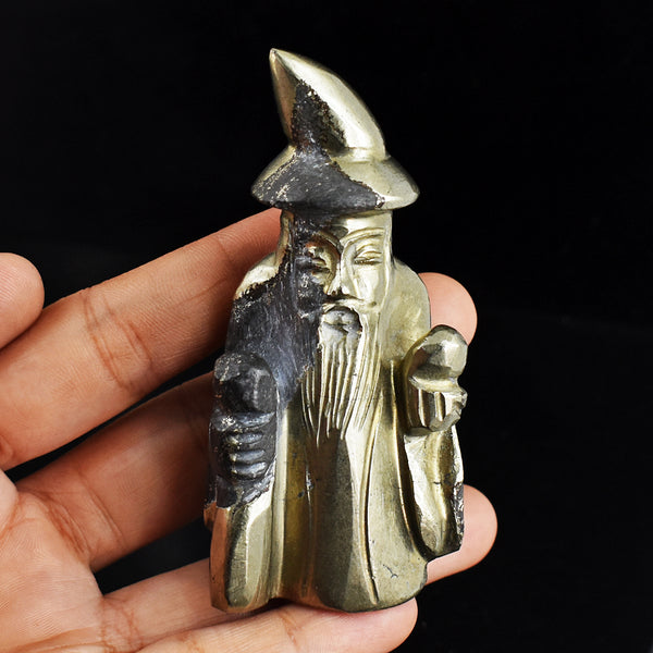 Exclusive  869.00 Carats Genuine Pyrite  Hand Carved Crystal Gemstone Wizard Carving