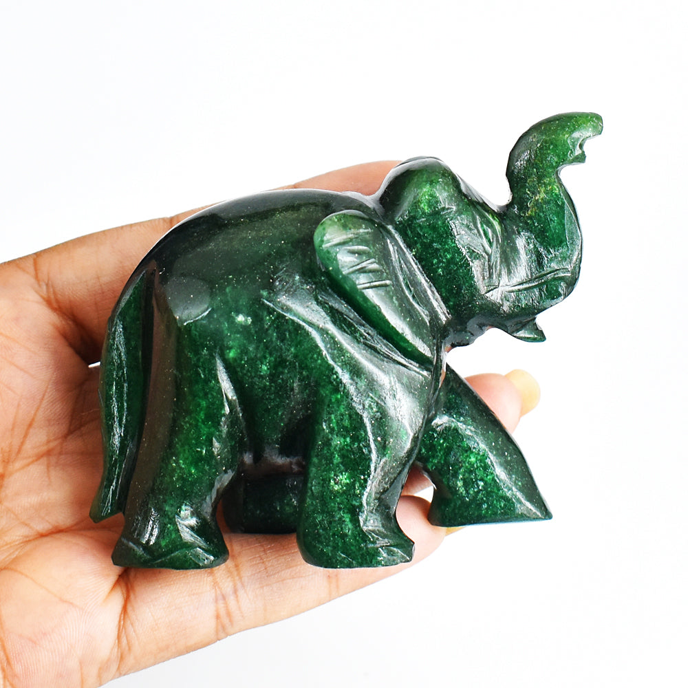 Craftsmen 835.00 Cts Genuine Green Jade Hand Carved Crystal Gemstone Carving Elephant