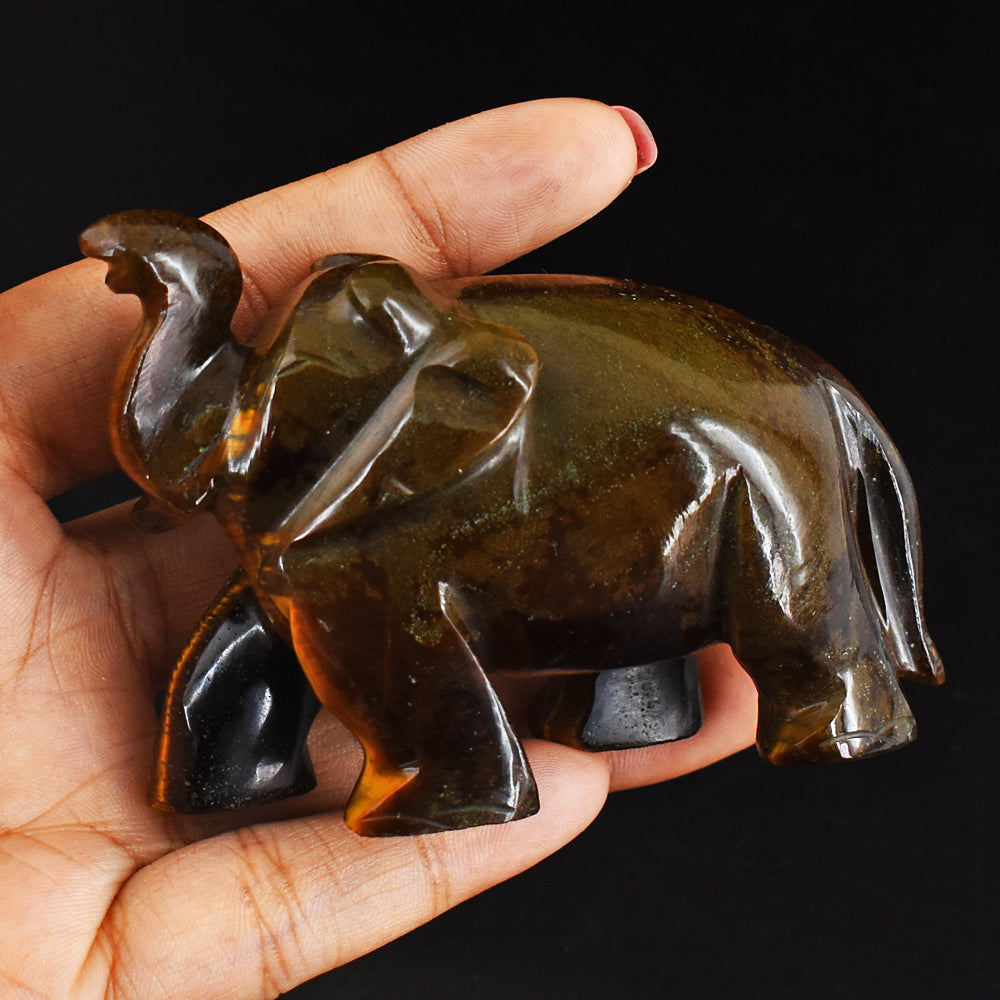 Amazing  660.00 Carats  Genuine Tiger Eye Hand Carved Crystal Gemstone Carving Elephant