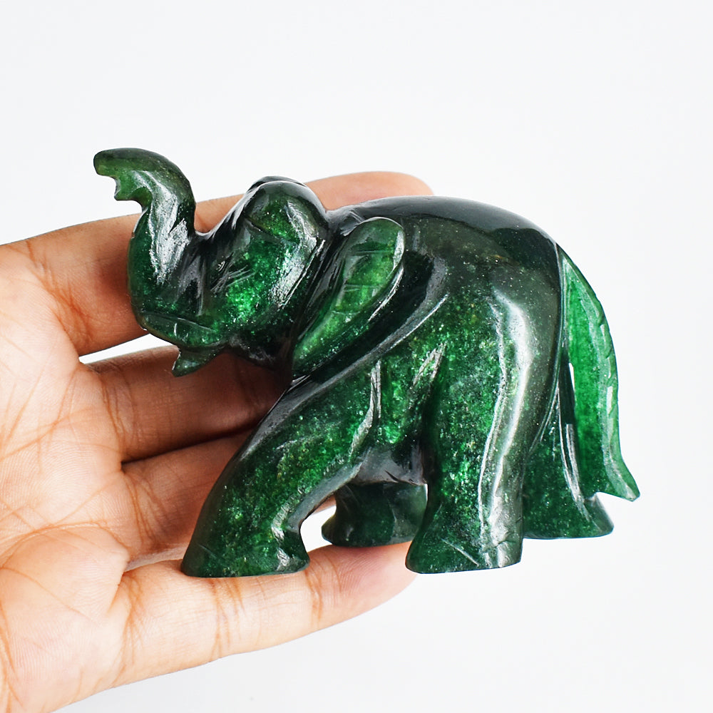 Craftsmen 835.00 Cts Genuine Green Jade Hand Carved Crystal Gemstone Carving Elephant