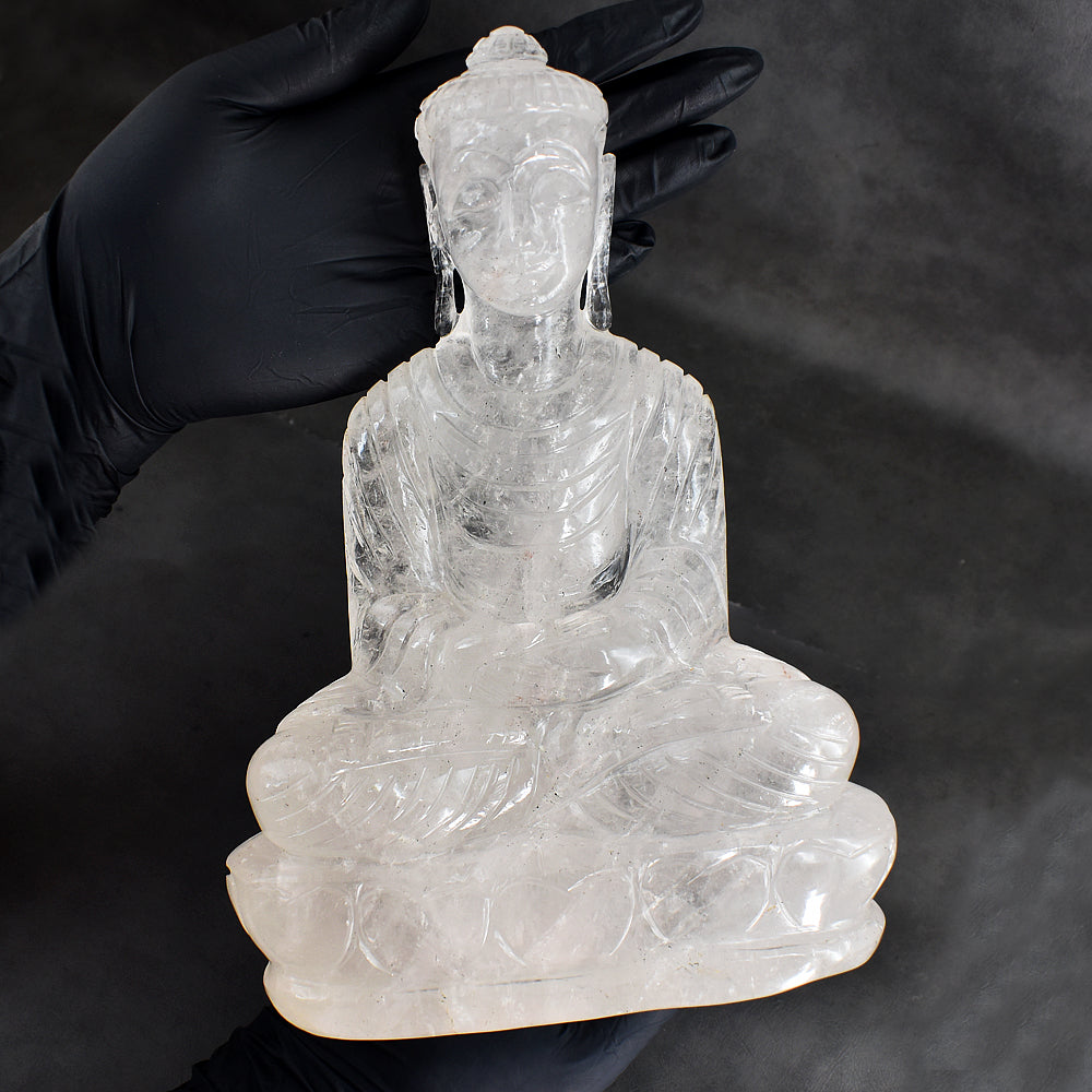 Premium 11660.00 Cts Genuine White Quartz Hand Carved Premium Buddha Statue Crystal