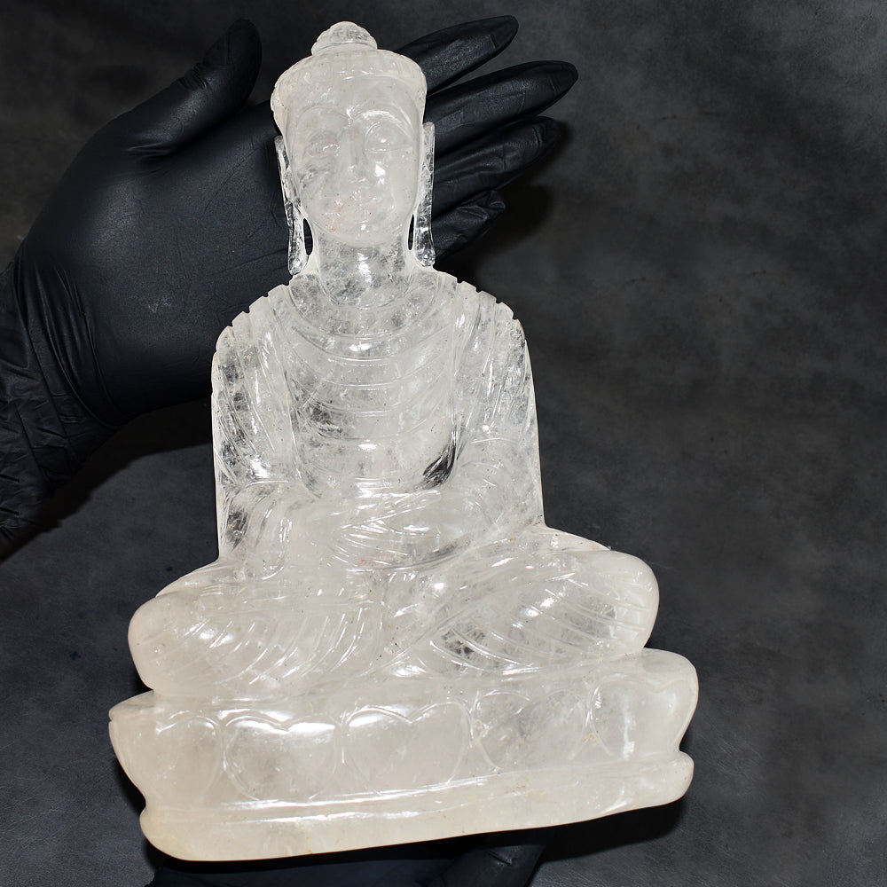 Premium 11660.00 Cts Genuine White Quartz Hand Carved Premium Buddha Statue Crystal