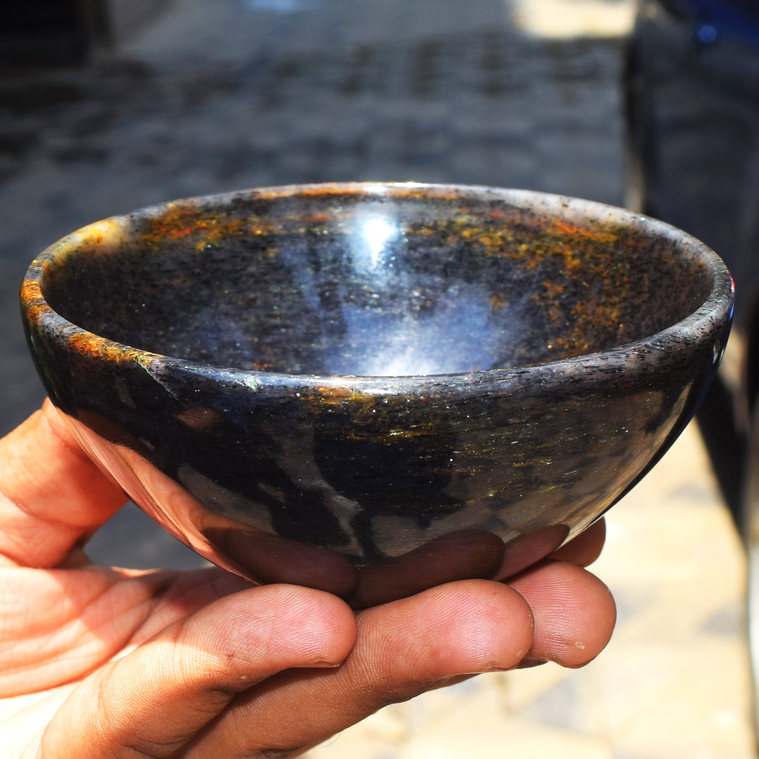 Most Brilliant 1187.00 Carats Genuine Iolite Hand Carved Crystal Gemstone Carving Big Bowl