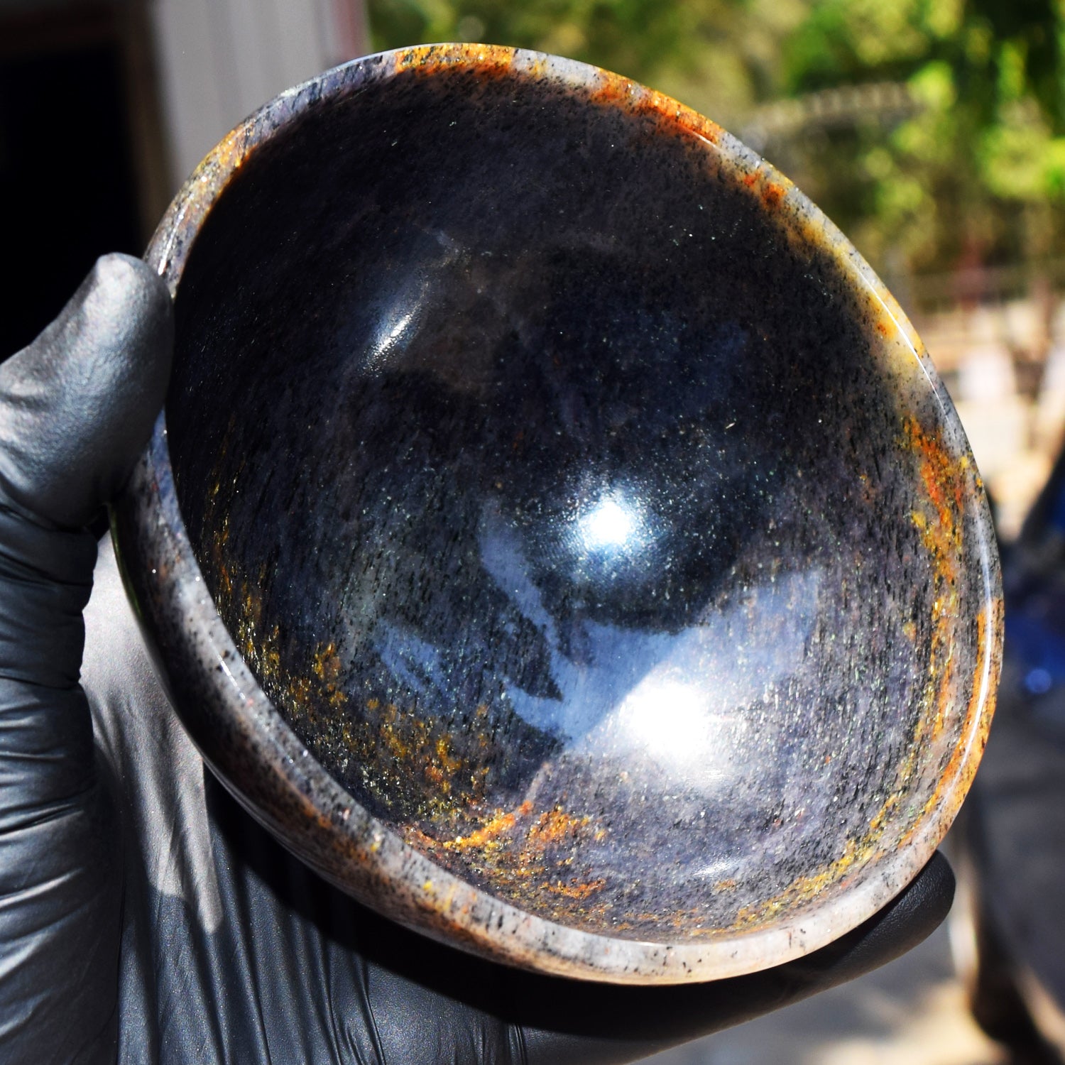 Most Brilliant 1187.00 Carats Genuine Iolite Hand Carved Crystal Gemstone Carving Big Bowl