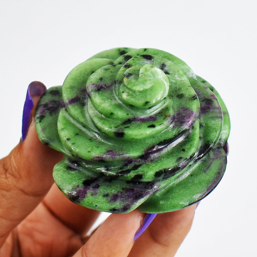572.00 Cts Exclusive Ruby Zoisite Hand  Carved  Genuine Carving Rose Flower Gemstone