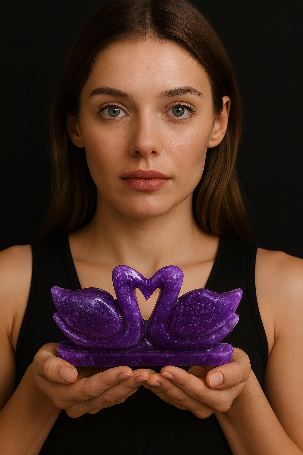 Awesome 680.00 Cts Genuine Lepidolite Carved Love Swan Pair Premium