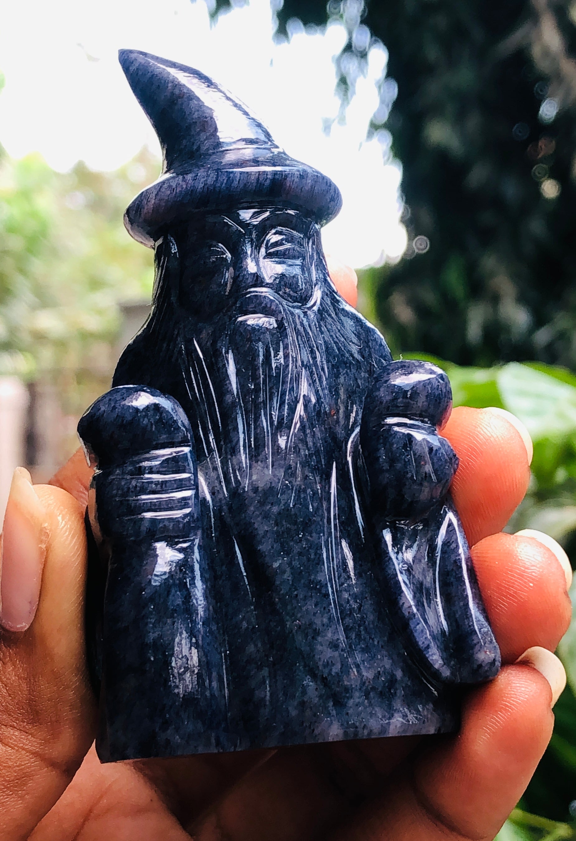 Natural 711.00 Cts Genuine Iolite Hand Carved Premium Gemstone Crystal Wizard