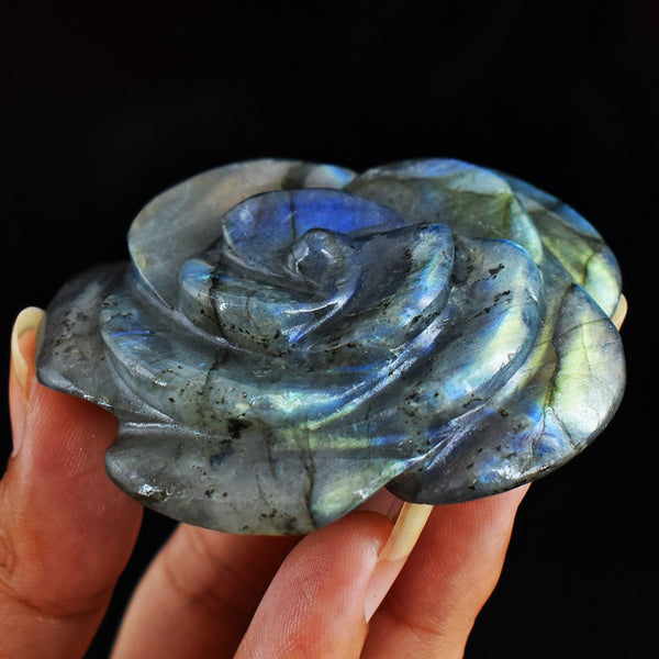 Amazing  Flash Labradorite  284.00 Carats  Genuine  Hand Carved  Gemstone  Rose Flower Carving