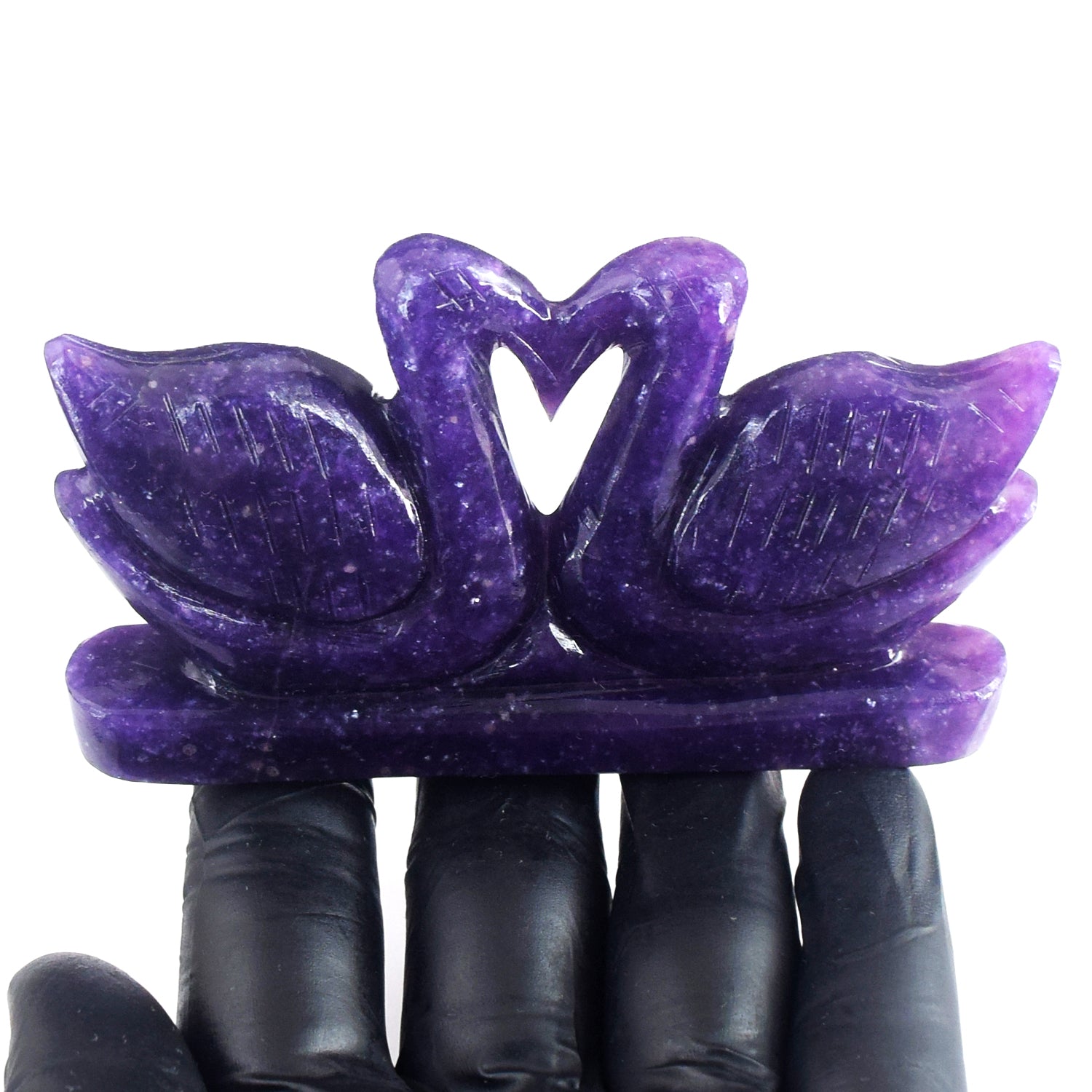 Awesome 680.00 Cts Genuine Lepidolite Carved Love Swan Pair Premium