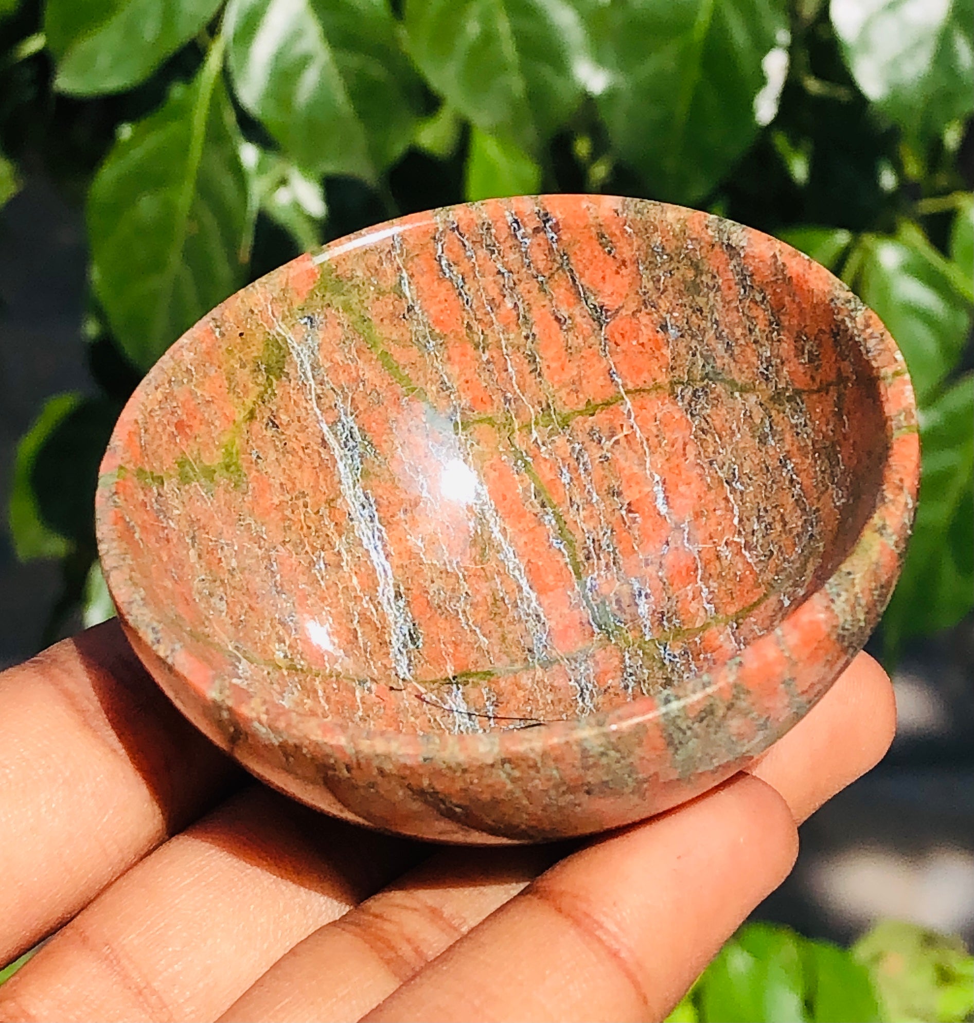 Genuine 204.00 Cts Blood Green Unakite Crystal Specimen Premium Bowl