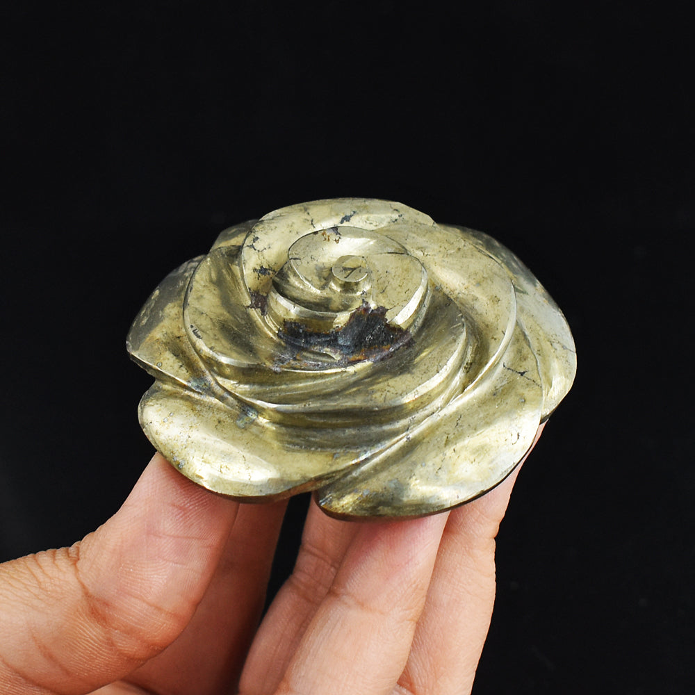 Exclusive 839.00 Carats Genuine Pyrite  Hand Carved Crystal  Rose  Flower  Gemstone  Carving