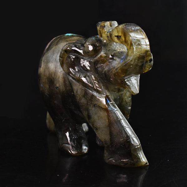 Craftsmen 1171.00 Cts Genuine  Labradorite  Hand Carved Crystal Gemstone Carving Elephant