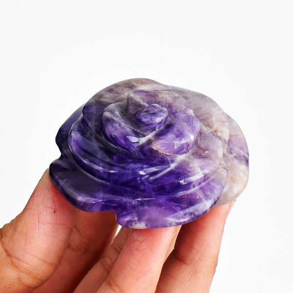 Beautiful  346.00  Carats Genuine  Amethyst  Hand  Carved Crystal  Rose  Flower  Gemtone  Carving