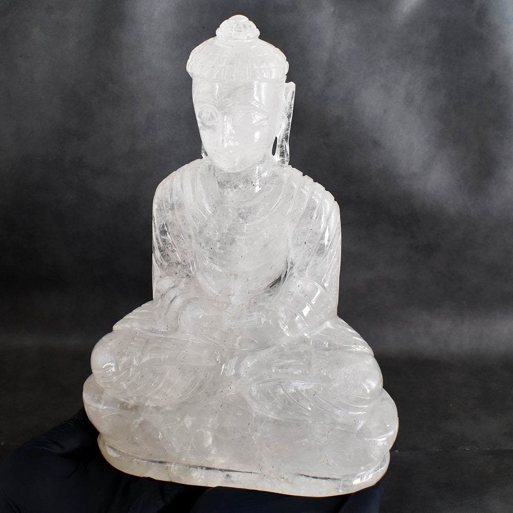 Premium 11660.00 Cts Genuine White Quartz Hand Carved Premium Buddha Statue Crystal