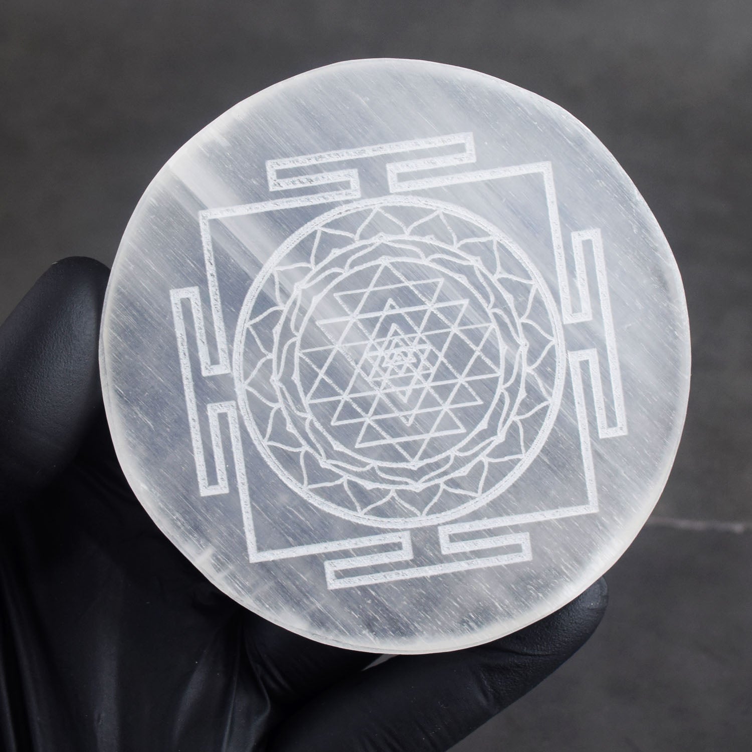 Genuine 3 Inches 365.00 Cts Selenite Reiki Yantra Healing Gemstone Crystal Coaster