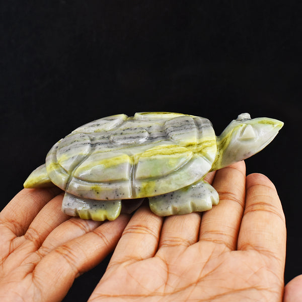 Gorgeous 789.00 Carats Genuine Serpentine Hand Carved Crystal Gemstone Turtle Carving