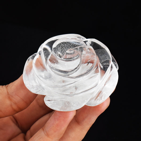 Beautiful  519.00 Carats  Genuine White Quartz Hand  Carved  Crystal Rose  Flower Gemstone Carving