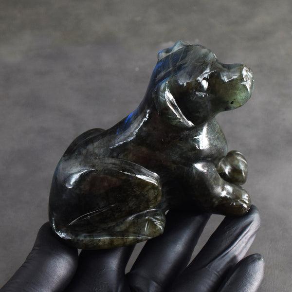 Elegant 1496.00 Cts Genuine Blue Flash Labradorite Hand Carved Gemstone Dog