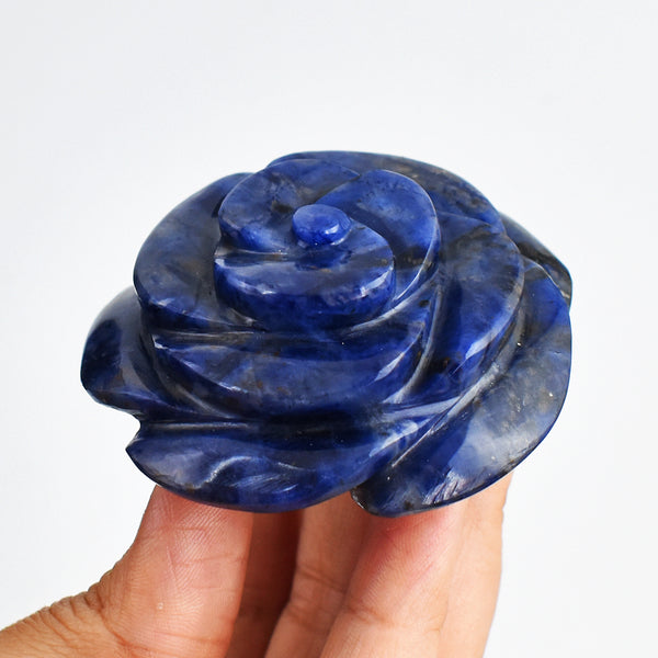 Artisian  635.00 Cts Genuine Sodalite  Hand Carved  Crystal  Rose  Flower  Gemstone  Carving