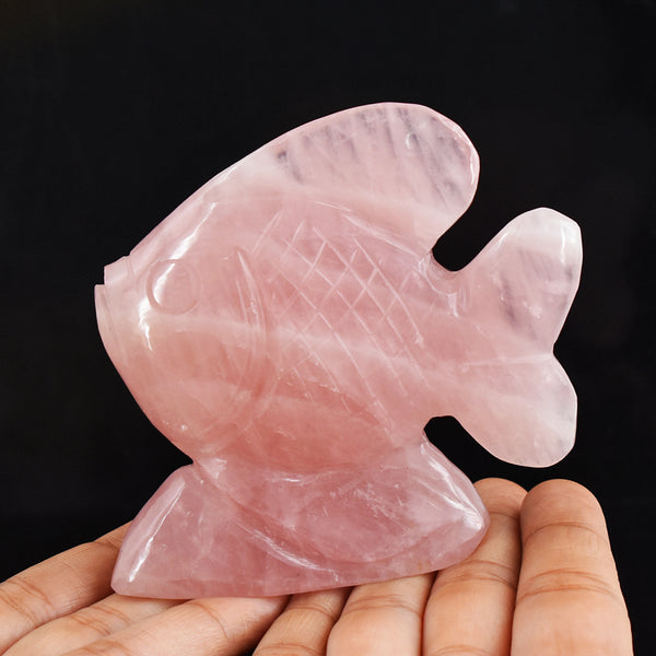 Stunning  1075.00 Cts Genuine Rose Quartz Hand Carved Crystal Gemstone Fish Carving