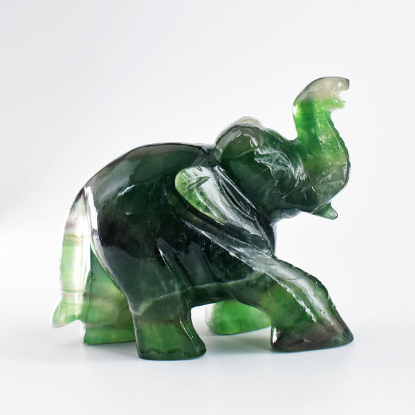 Natural 1309.00 Cts Genuine Green Fluorite Hand Carved Crystal Elephant Gemstone Carving
