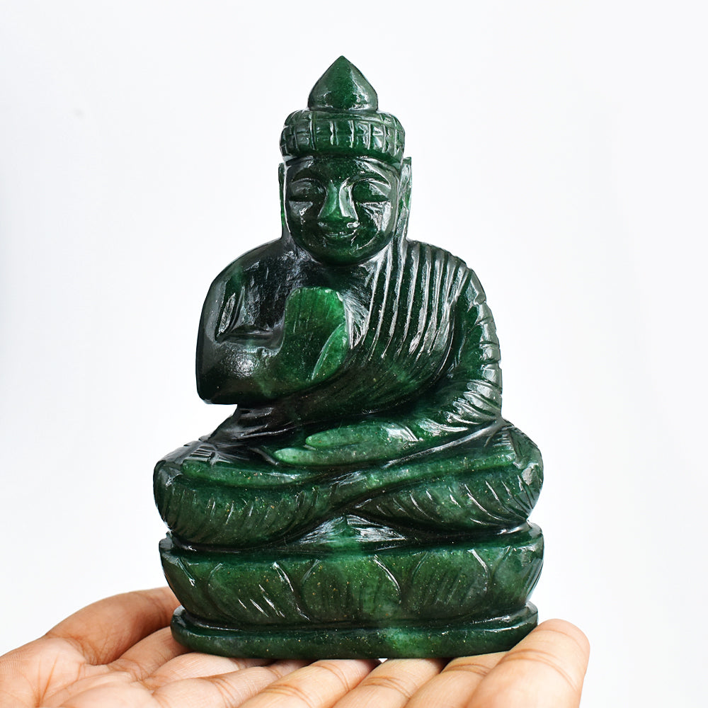 Amazing 1786.00 Cts Genuine Green Jade Hand Carved Lord  Buddha Idol Gemstone Carving