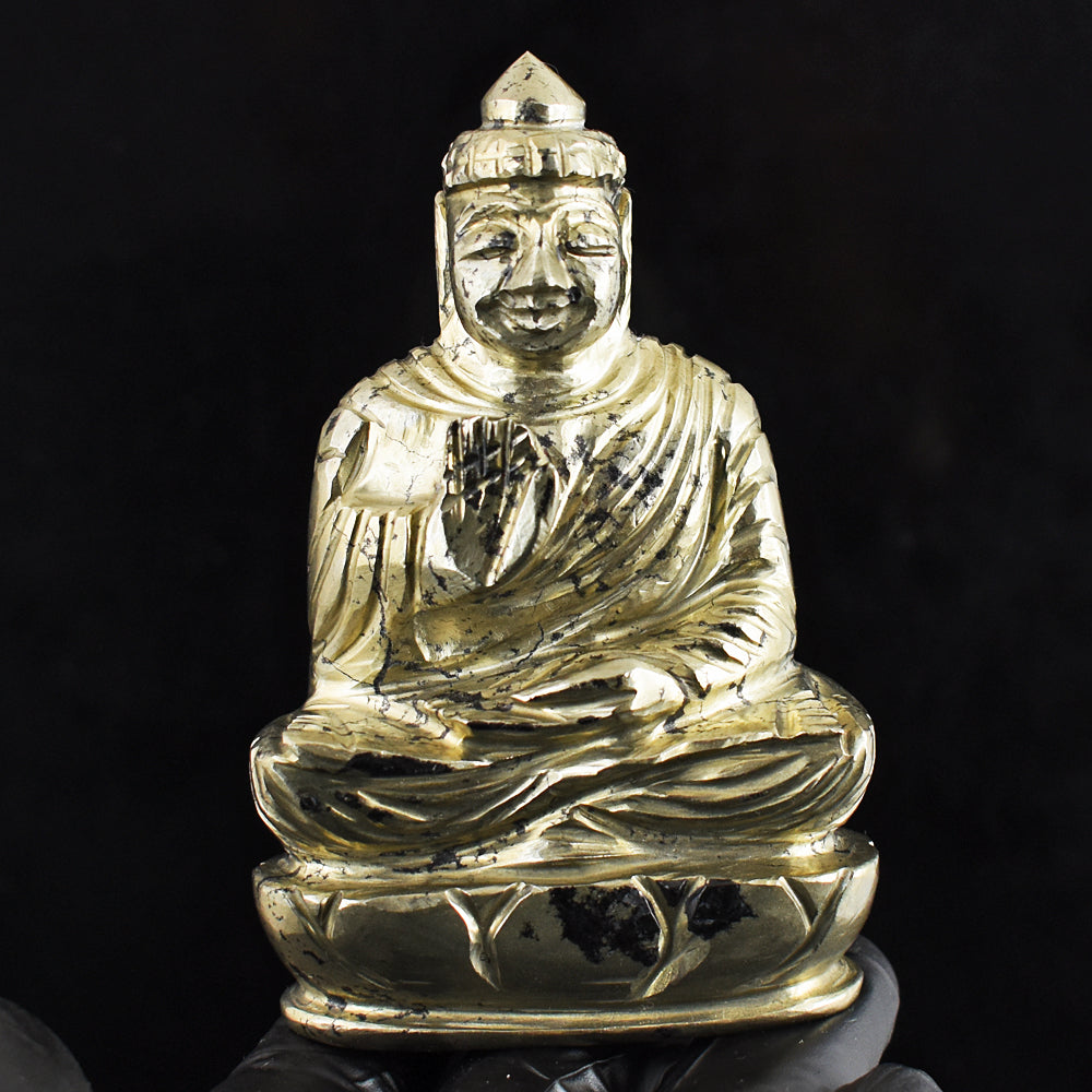 Exclusive 1662.00 Cts Genuine Pyrite Hand Carved Gemstone Crystal Buddha Carving