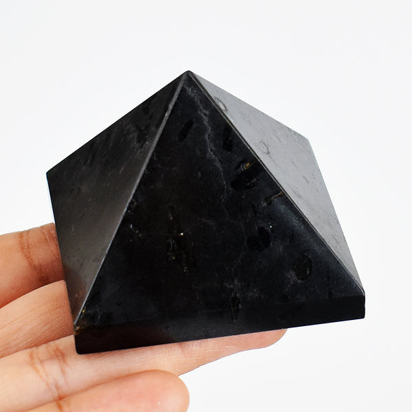 Natural  750.00 Carats Genuine Black Spinel  Hand Carved Crystal Healing  Pyramid Gemstone Carving