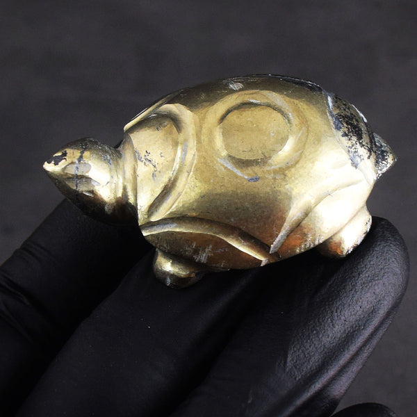 Gracious 274.00 Cts Genuine Pyrite Gemstone Hand Carved Premium Turtle Crystal