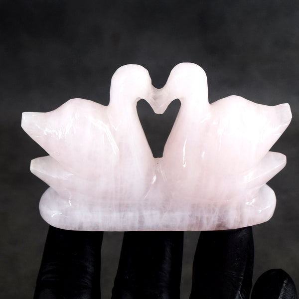 Natural 517.00 Cts Genuine Rose Quartz Hand Carved Premium Love Swan Pair