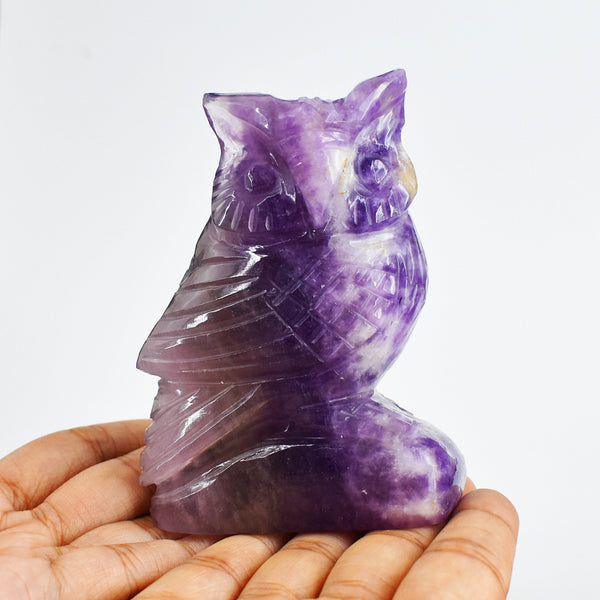Artisian 1466.00 Cts Genuine Multicolor Fluorite Hand Carved Genuine Crystal Gemstone Owl Carving
