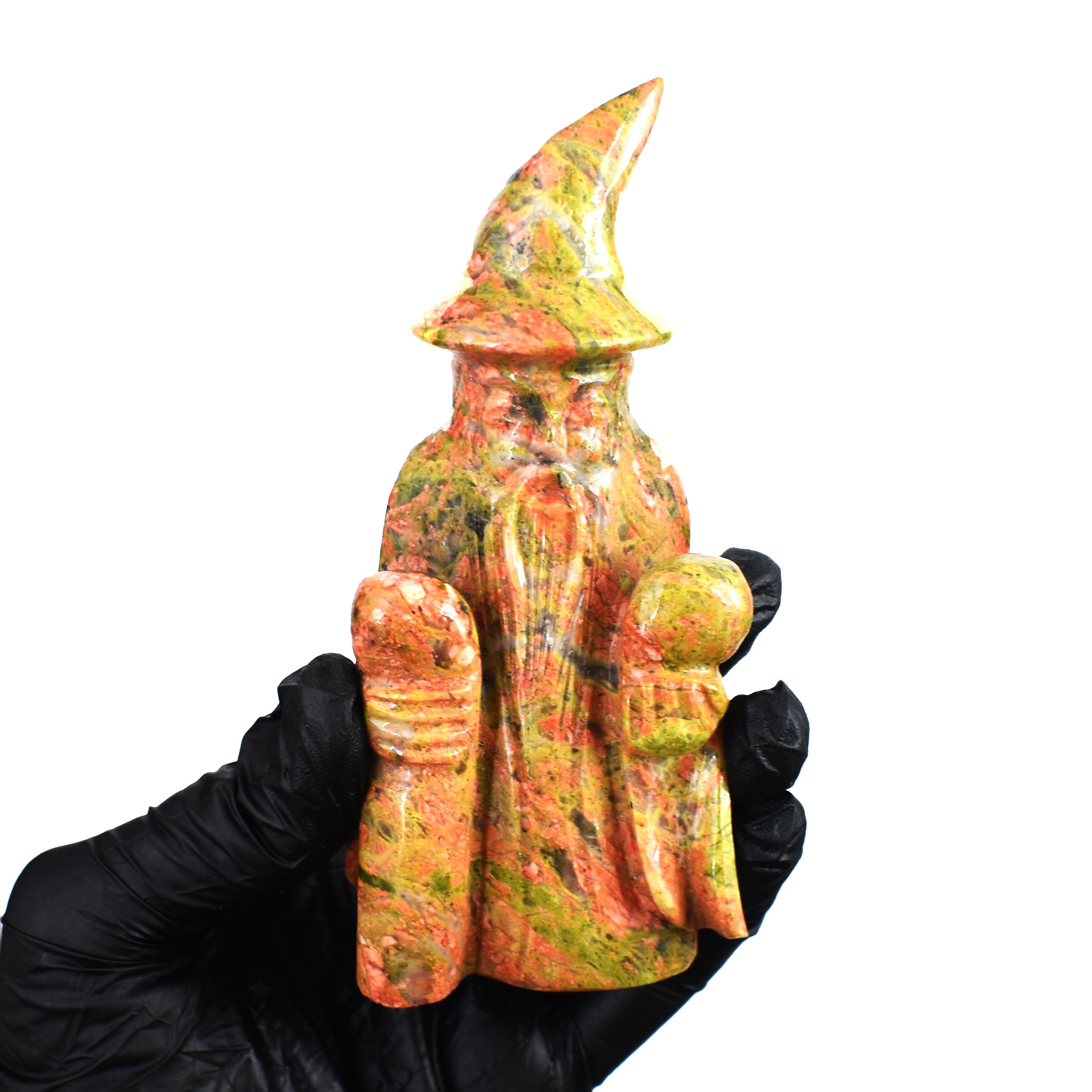 Beautiful 1023.00 Cts Genuine Blood Green Unakite Hand Carved Gemstone Crystal Wizard Carving