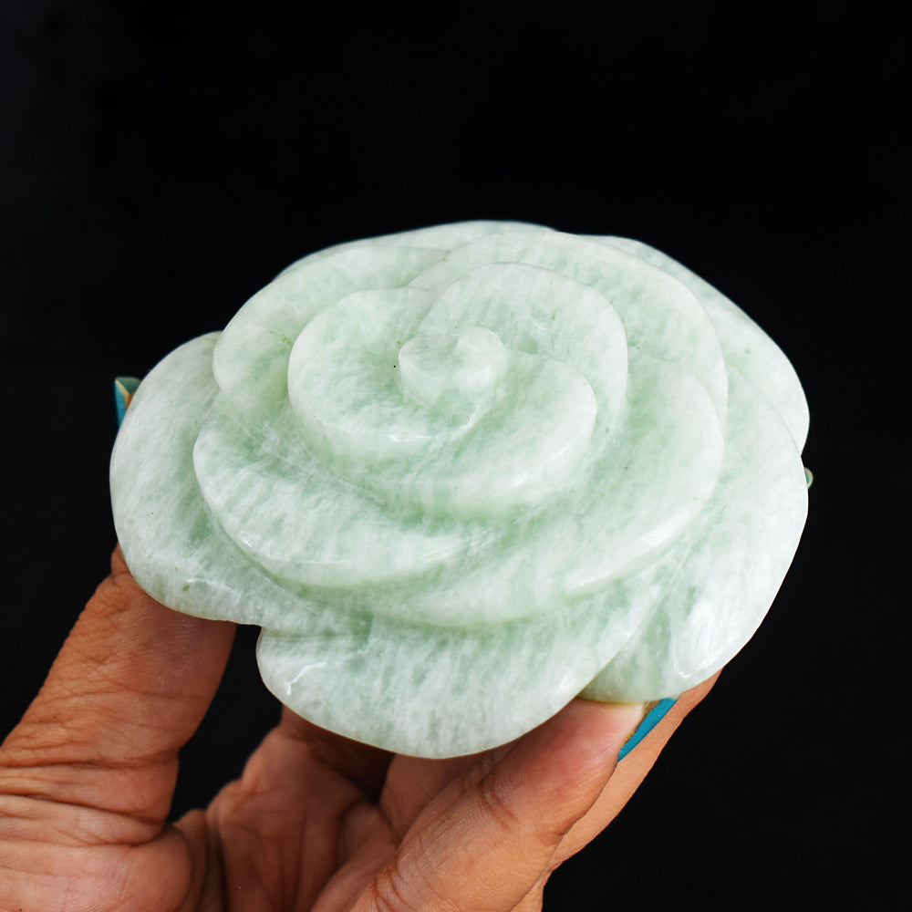 Genuine  1048.00  Carats  Natural  Amazonite  Hand  Carved  Rose  Flower  Gemstone Carving