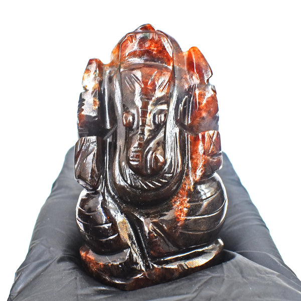 Exclusive 546.00 Cts Garnet Divine Hand Carved Crystal Gemstone Lord Ganesha Carving