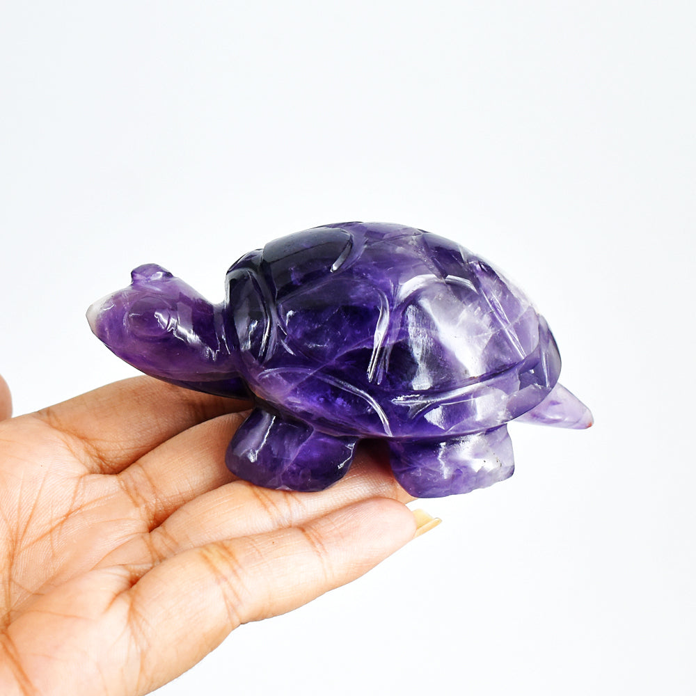 Awesome 728.00 Carats  Genuine  Hand Carved  Amethyst Crystal  Gemstone Turtle Carving