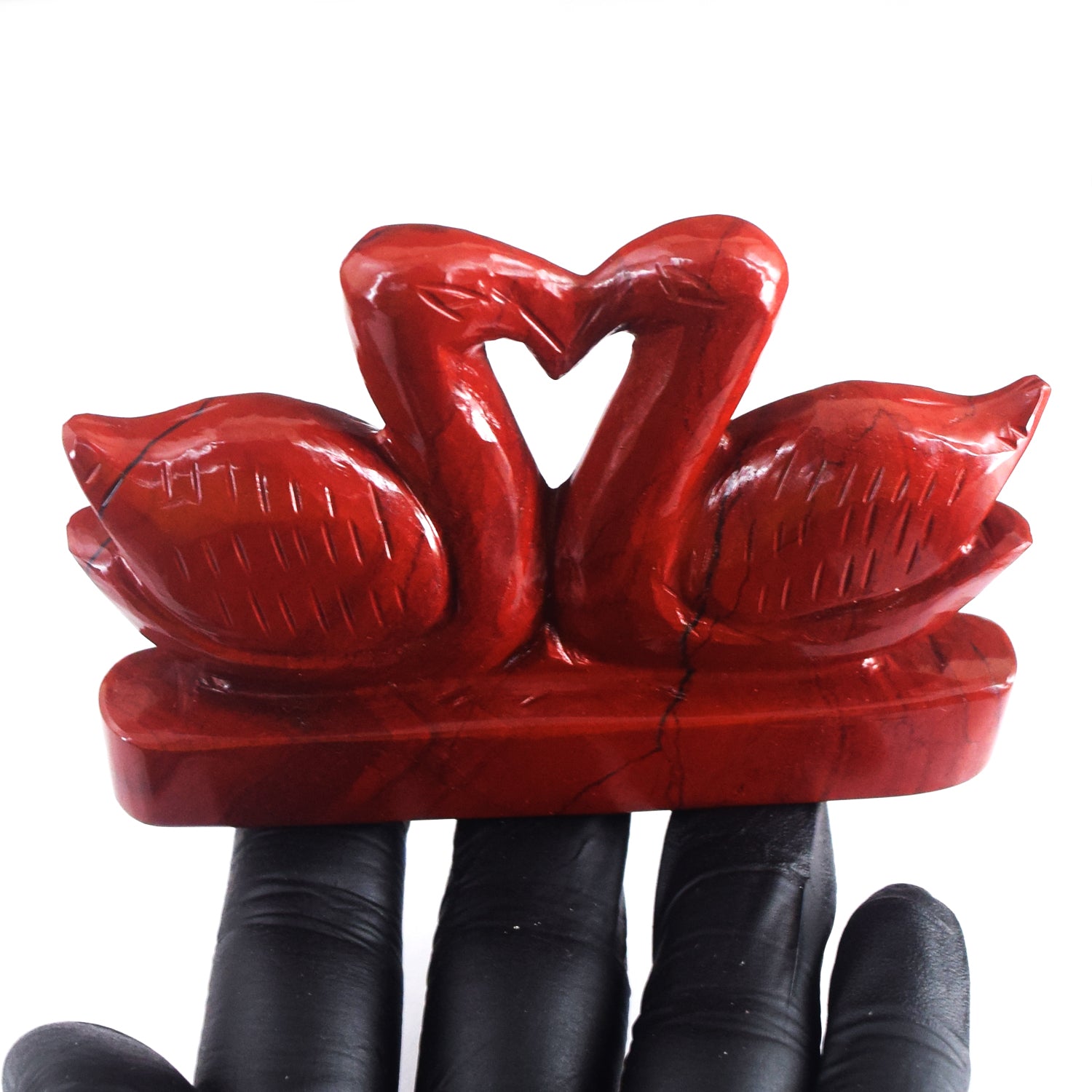 Pleasing 824.00 Cts genuine Red Jasper Hand Carved Premium Love Swan Pair