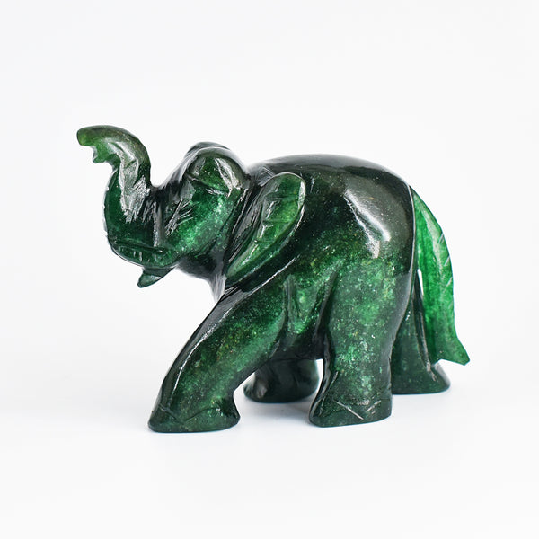 Craftsmen 835.00 Cts Genuine Green Jade Hand Carved Crystal Gemstone Carving Elephant