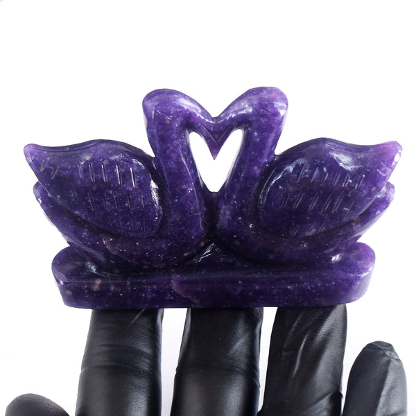 Stunning 546.00 Cts Genuine Lepidolite Carved Premium Love Swan Pair
