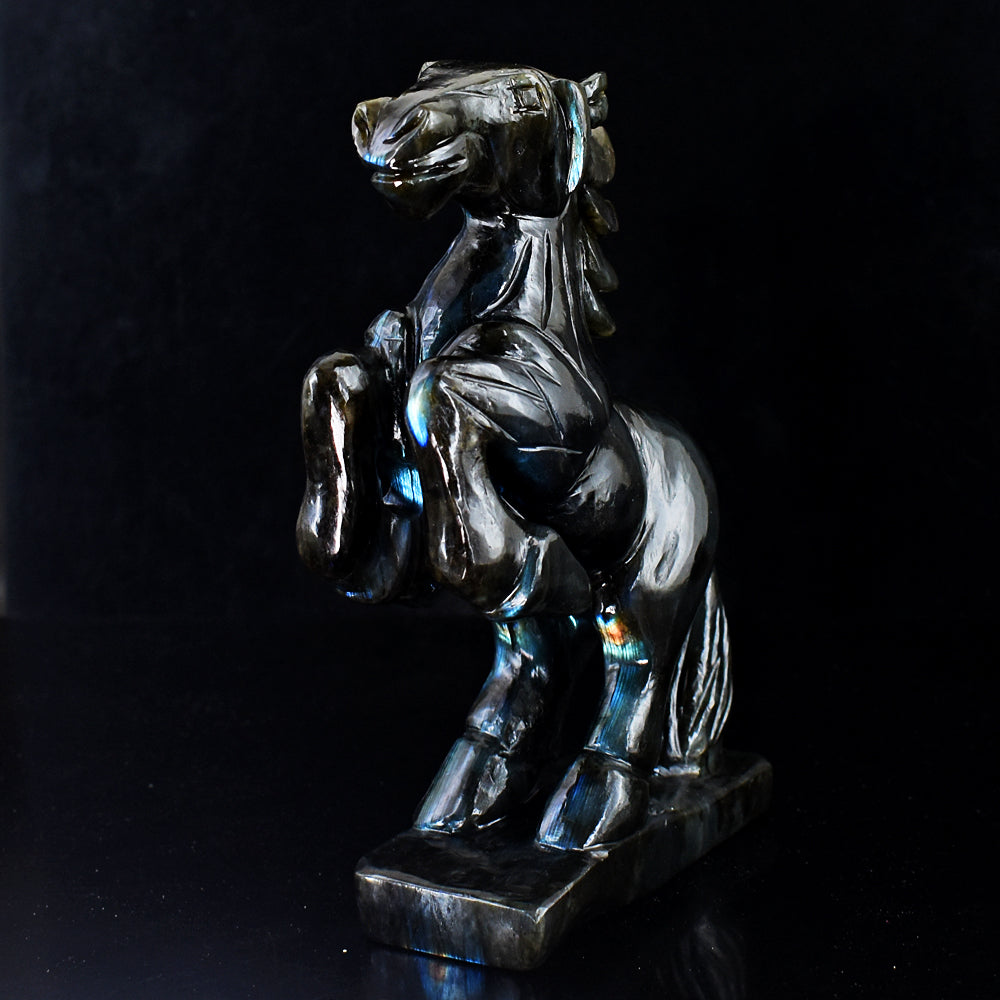 Natural 3652.00 Cts Genuine Blue Flash Labradorite Hand Carved Gemstone Horse Crystal Carving