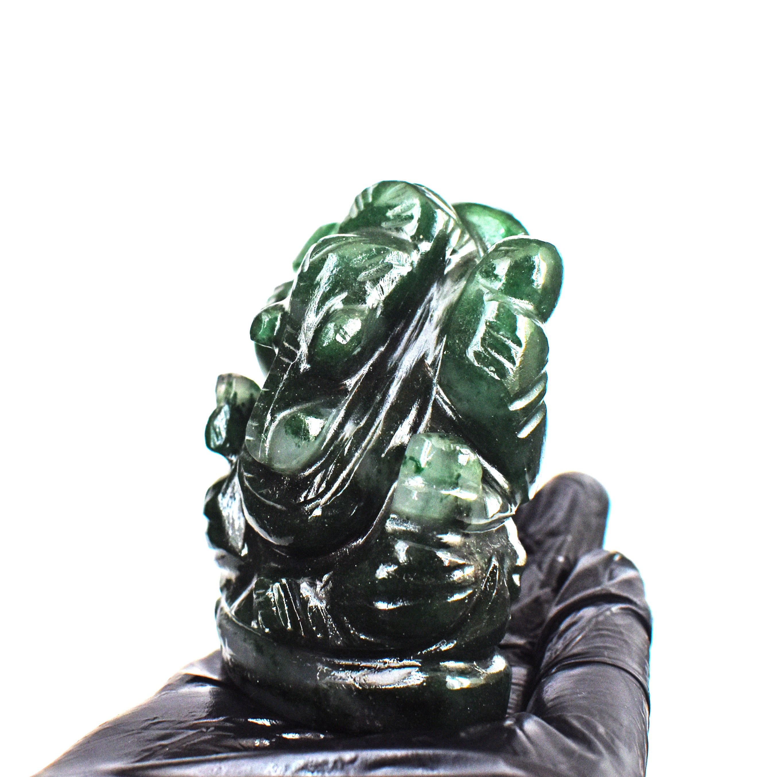 Beautiful 804.00 Cts Genuine Green Jade Divine Hand Carved Crystal Lord Ganesha Idol Gemstone Carving