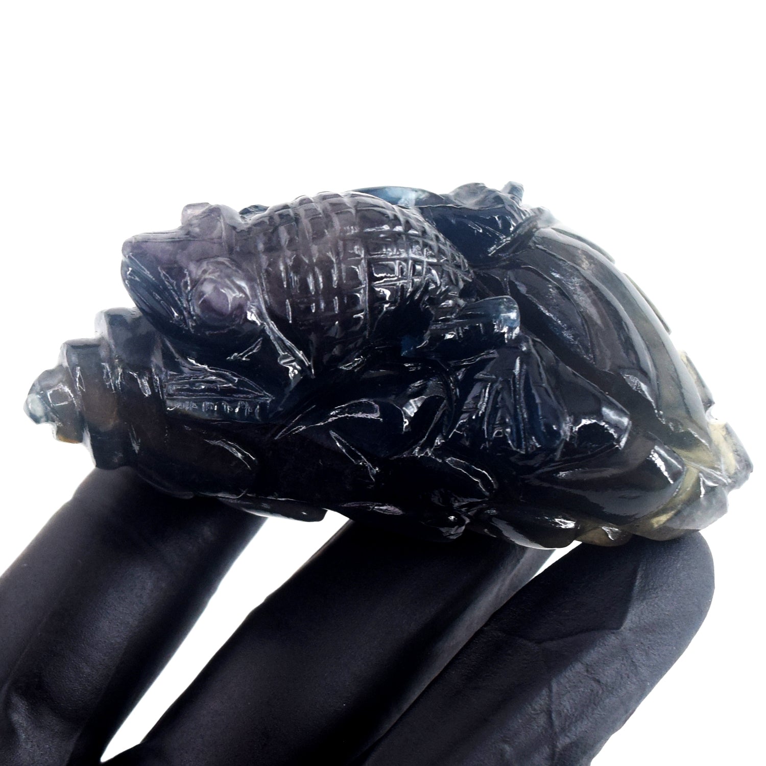 Artisian 643.00 Cts Genuine Multicolor Fluorite Carved Premium Chameleon Crystal