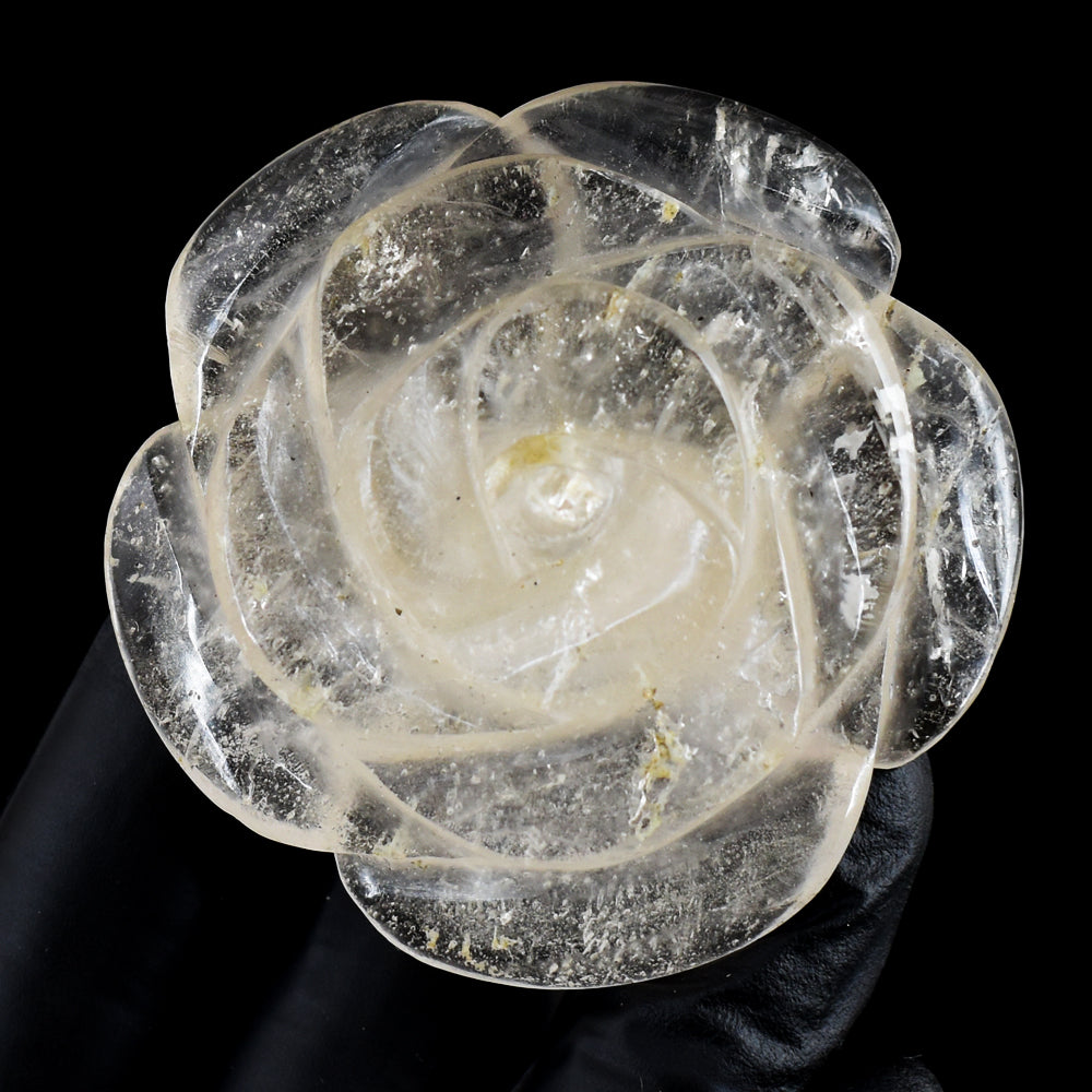 Exclusive 470.00 Carats Genuine White Quartz Hand Carved Gemstone Crystal Rose Carving