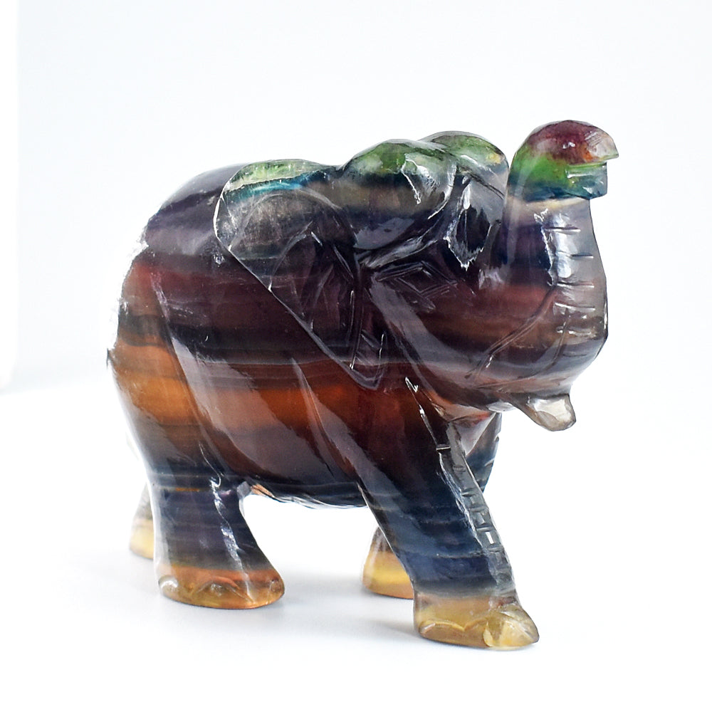 Beautiful 1061.00 Cts Genuine  Multicolor Fluorite Hand Carved Crystal Gemstone Elephant Carving