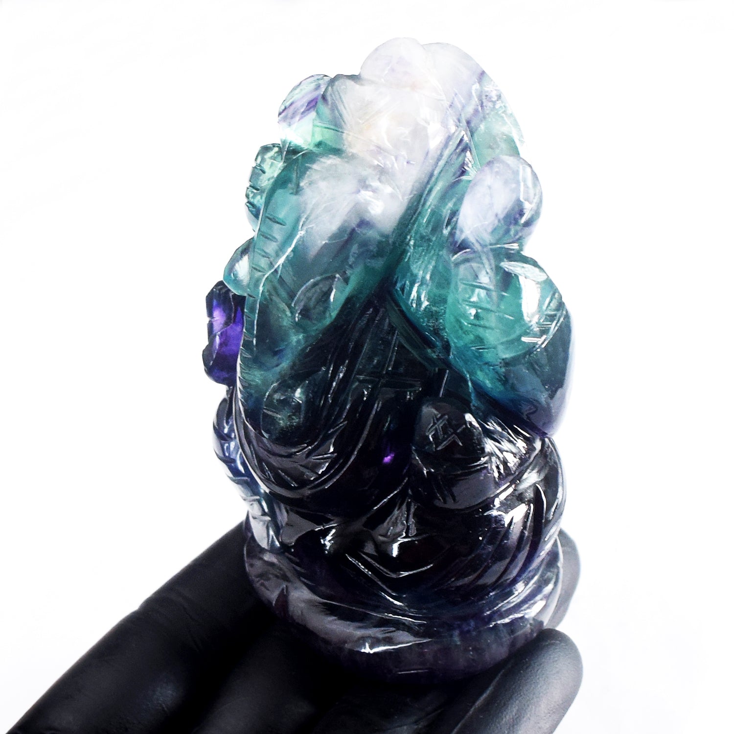 Beautiful 1500.00 Cts Genuine Multicolor Fluorite Hand Carved Premium Lord Ganesha Crystal