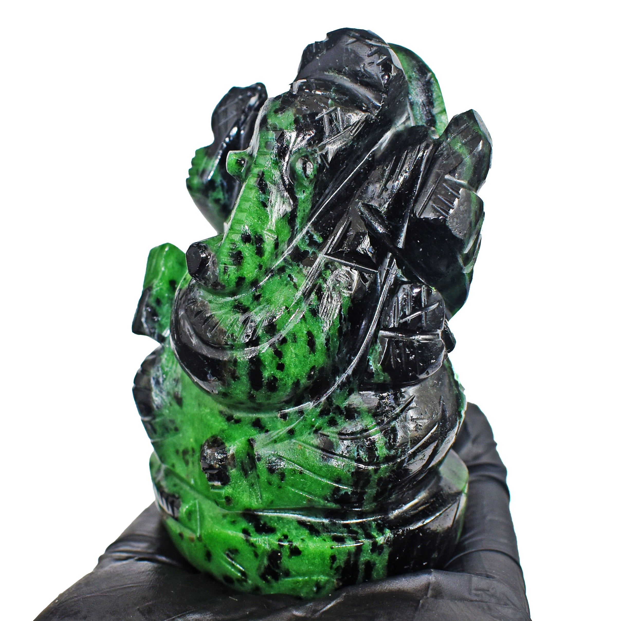 Beautiful 1195.00 Cts Genuine Ruby Zoisite Divine Hand Carved Lord Ganesha Gemstone Carving