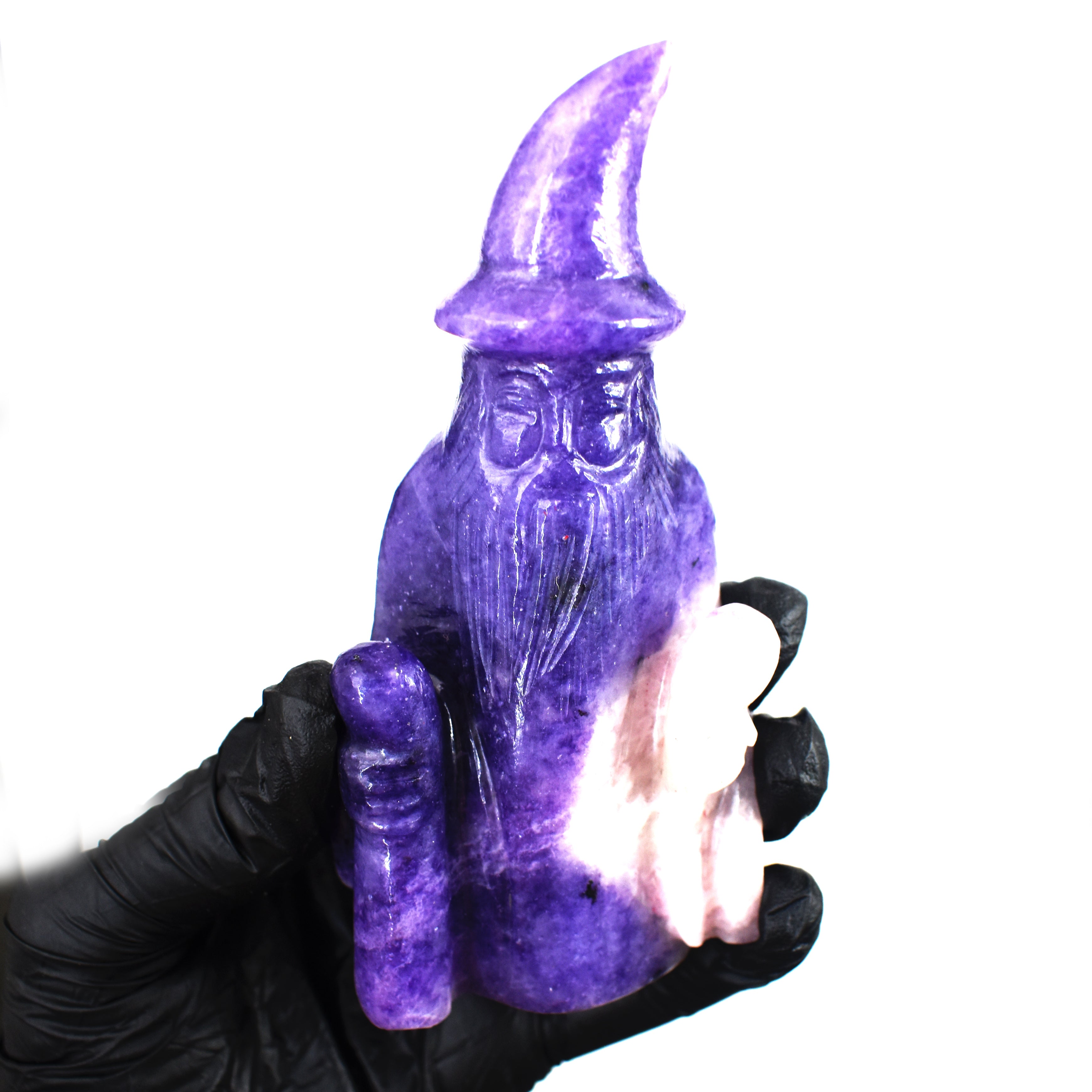 Natural 999.00 Cts Genuine Lepidolite Hand Carved Premium Gemstone Crystal Wizard