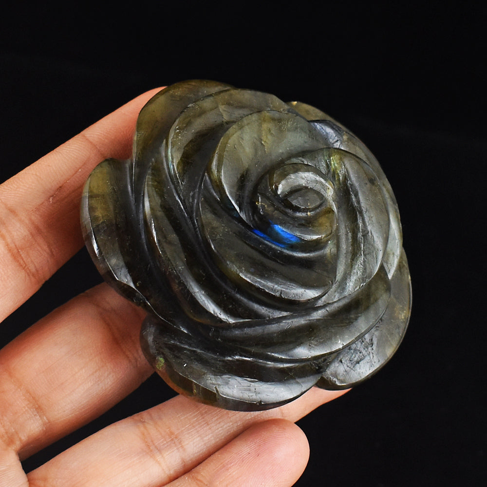 711.00 Carats Genuine  Blue Flash Labradorite Hand  Carved Gemstone Crystal  Rose Flower Carving